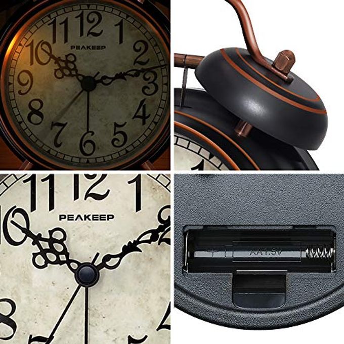 Peakeep Retro 4.5 inches Battery Operated Twin Bell Loud Alarm Clock (Black with Arabic) - Image 3