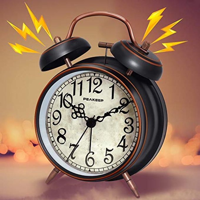 Peakeep Retro 4.5 inches Battery Operated Twin Bell Loud Alarm Clock (Black with Arabic) - Image 2
