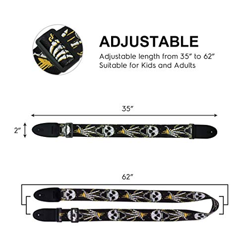 MUSTANG Guitar Strap for Bass, Electric & Acoustic Guitars Includes 2 Picks - Image 2