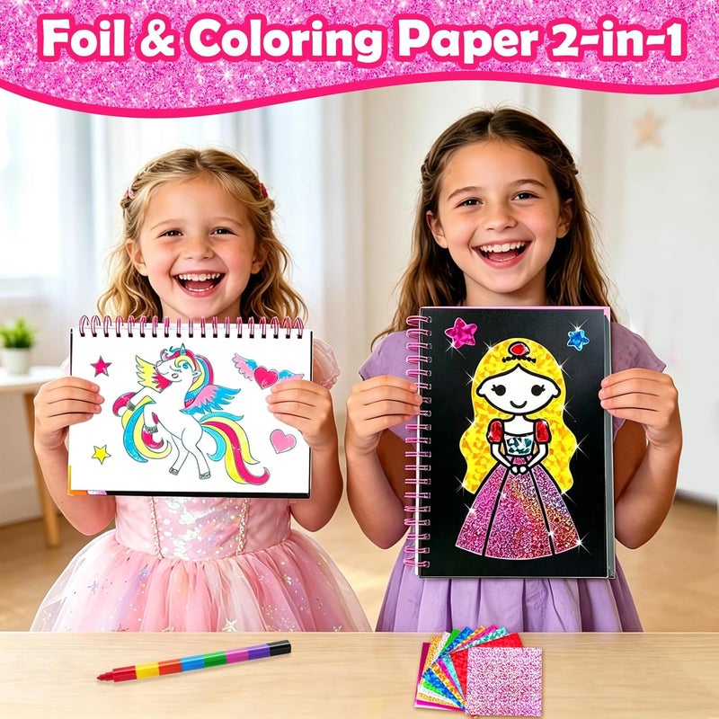 FUNNYB&G Changing environment compatible Foil Art Kit - Foil Crafts for Kids, Toys for Girls 4-10 Years Old, No Mess Travel Essentials, Kids Toys, Girls Gifts, Birthday Gift, Coloring Books for Kids Trendy flexible practical build - Image 2