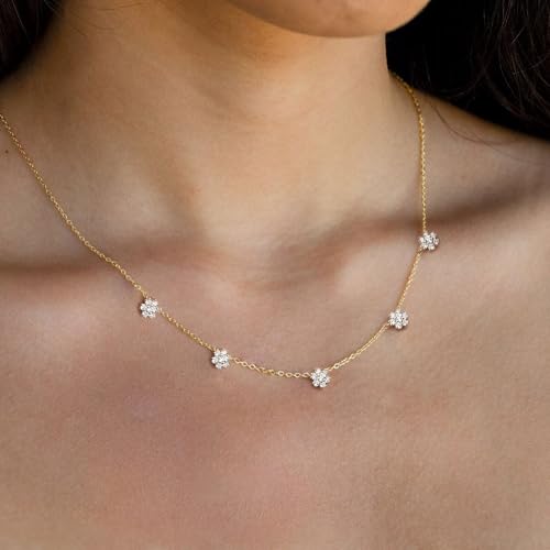 VRIUA Diamond Necklaces for Women - 14K Gold Plated Dainty Gold Necklace Snowflake CZ Necklace Charm Necklace for Women Minimalistic Trendy Jewelry - Image 3