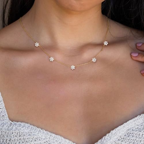 VRIUA Diamond Necklaces for Women - 14K Gold Plated Dainty Gold Necklace Snowflake CZ Necklace Charm Necklace for Women Minimalistic Trendy Jewelry - Image 5