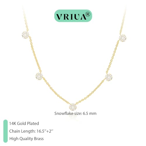 VRIUA Diamond Necklaces for Women - 14K Gold Plated Dainty Gold Necklace Snowflake CZ Necklace Charm Necklace for Women Minimalistic Trendy Jewelry - Image 4