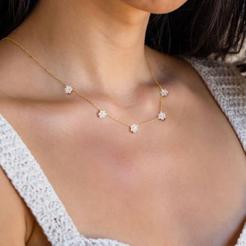 VRIUA Diamond Necklaces for Women - 14K Gold Plated Dainty Gold Necklace Snowflake CZ Necklace Charm Necklace for Women Minimalistic Trendy Jewelry - Image 2