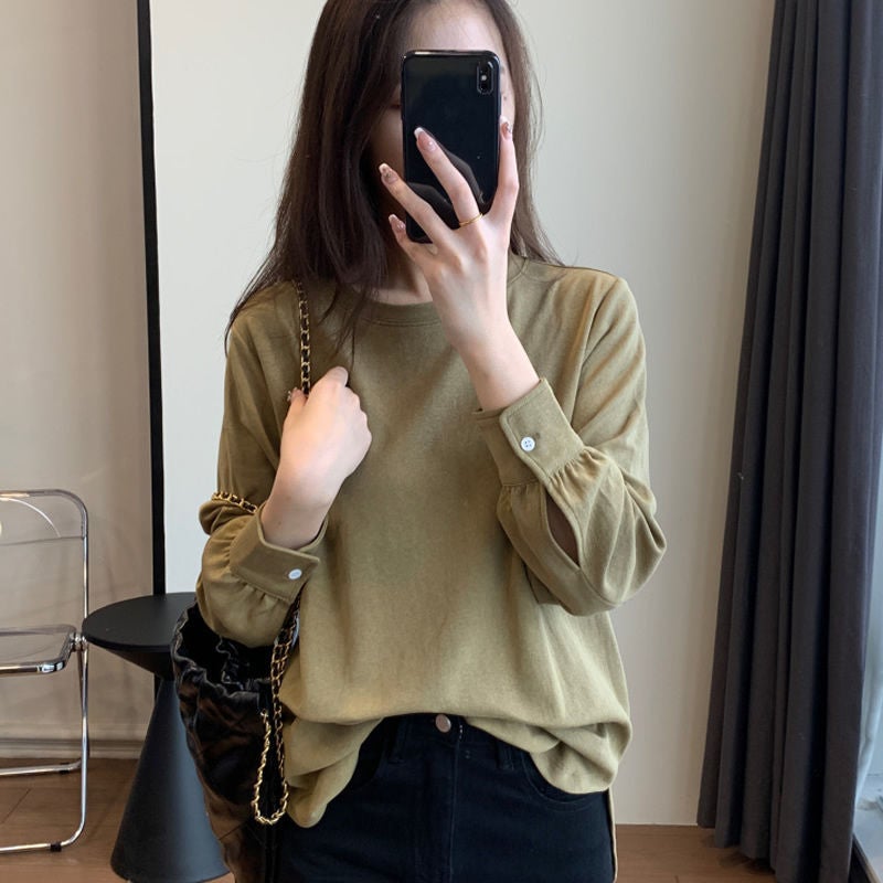 2024 Autumn New Strong Twisted Cotton Long-Sleeved T-Shirt Super Easy To Wear Shirt Sleeve Comfortable Round Neck Pullover - Image 5