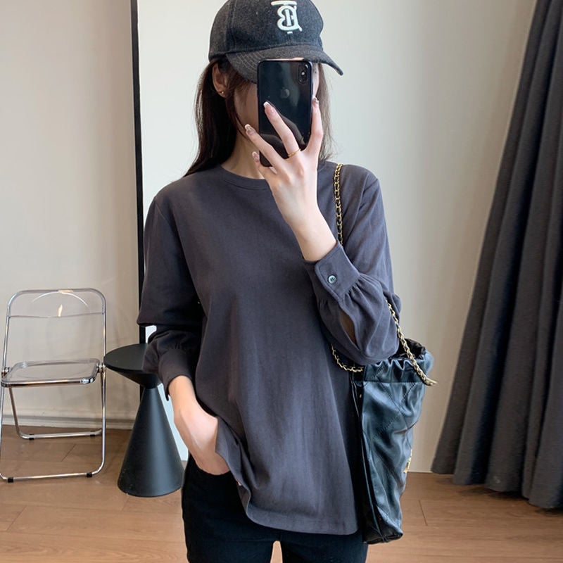 2024 Autumn New Strong Twisted Cotton Long-Sleeved T-Shirt Super Easy To Wear Shirt Sleeve Comfortable Round Neck Pullover - Image 1