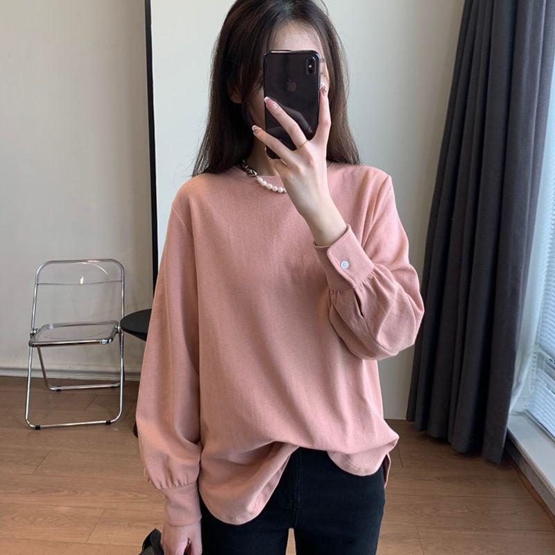 2024 Autumn New Strong Twisted Cotton Long-Sleeved T-Shirt Super Easy To Wear Shirt Sleeve Comfortable Round Neck Pullover - Image 2