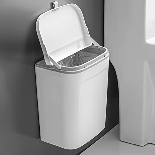 HOKIPO Plastic Hanging/Wall Mounted Dustbin For Bathroom Toilet Kitchen Home Or Office, White, Pack Of 1 (AR3992), Open-Top - Image 1