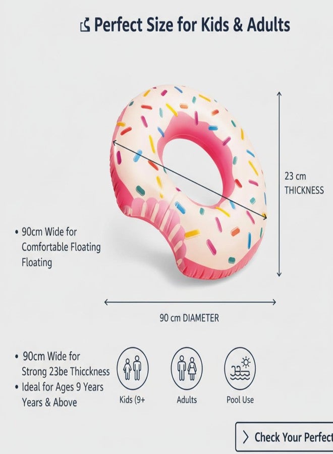 Kevim Bitted Donut Swimming Pool Float Tubes 90cm x 23cm for Adults & Kids | Inflatable Swimming Ring Floats for Kids 9+ | Durable Pool Toys for Backyard, Beach & Summer Fun - Image 4