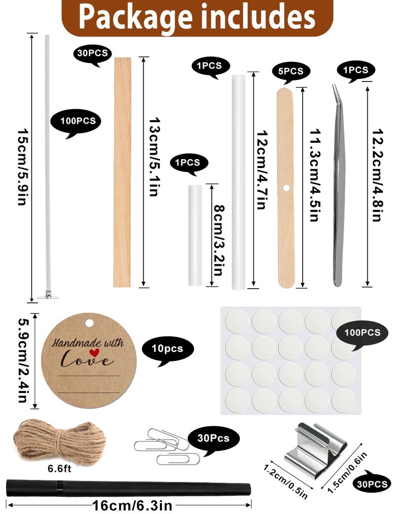 multiwins 130 Pcs Candle Wicks for Candle Making Kit: 100 Cotton & 30 Wood Wicks with Complete Tool Set (Wick Holders, Wick Stickers, Candle Tabs, Tweezers, Pen), for Soy Beeswax DIY Candles - Image 3