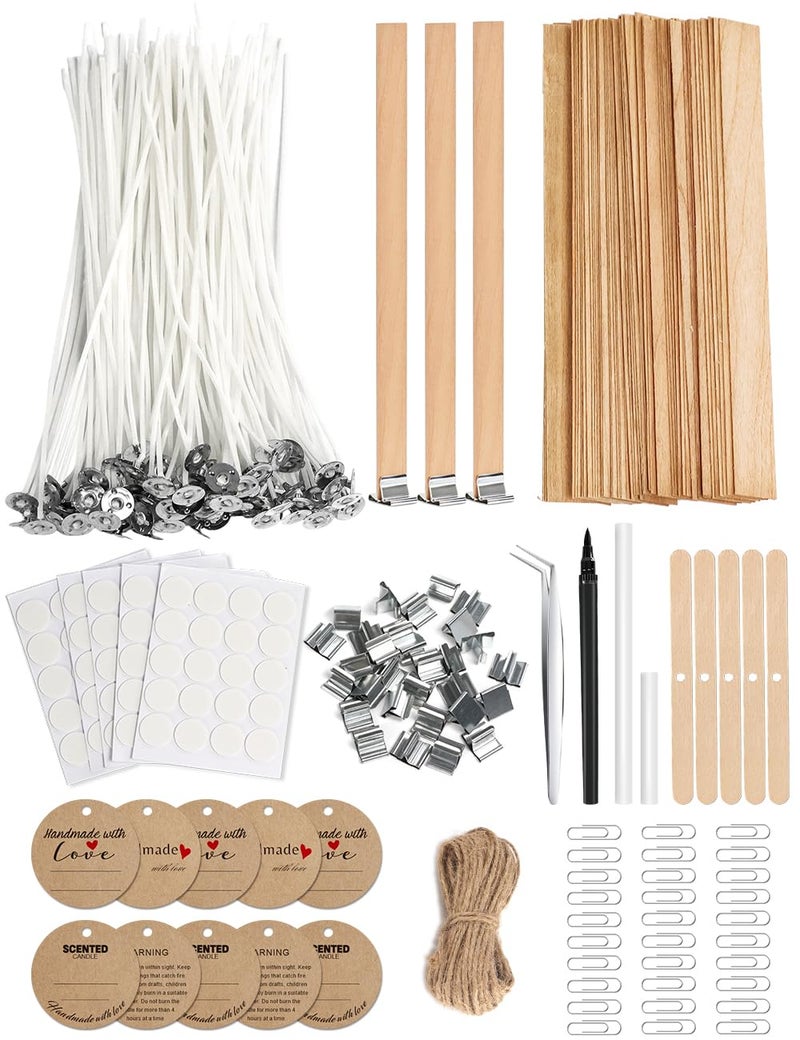 multiwins 130 Pcs Candle Wicks for Candle Making Kit: 100 Cotton & 30 Wood Wicks with Complete Tool Set (Wick Holders, Wick Stickers, Candle Tabs, Tweezers, Pen), for Soy Beeswax DIY Candles - Image 1