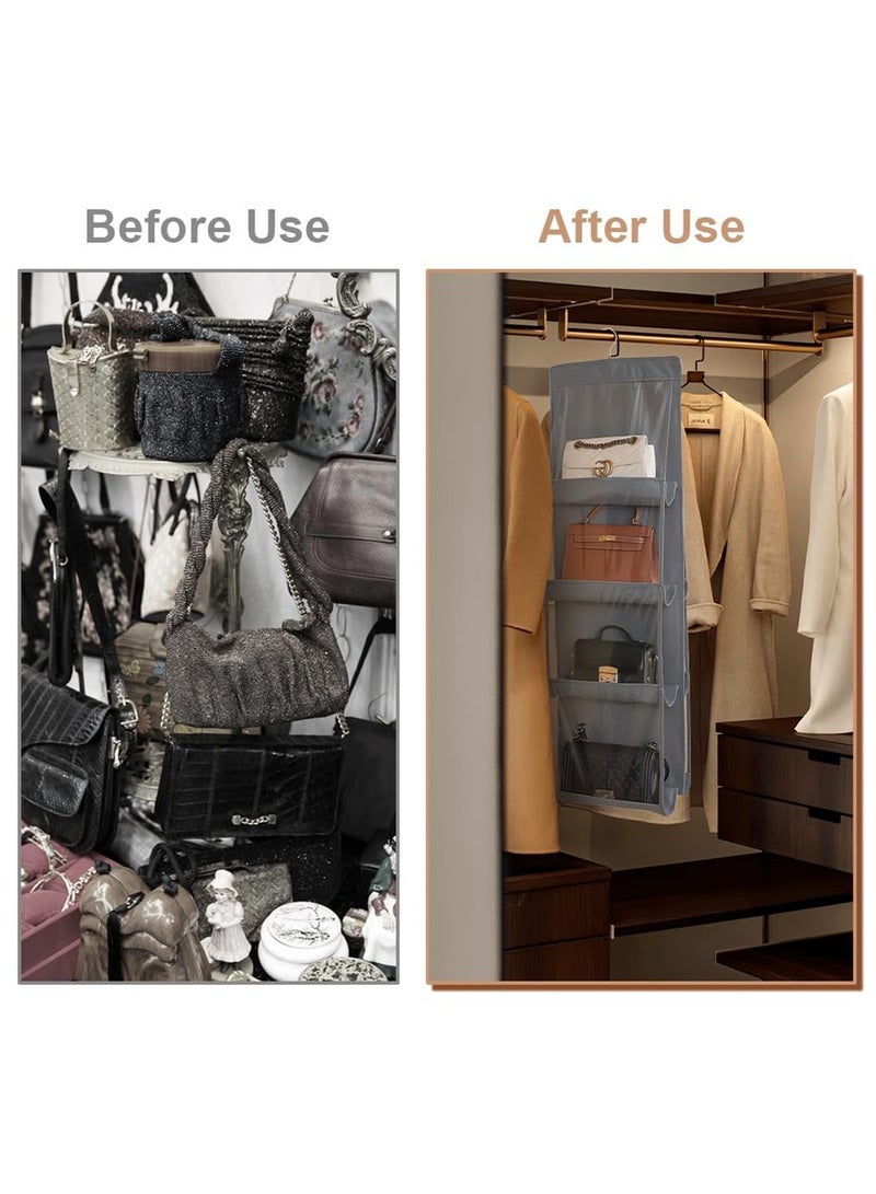 Mmmon Handbag Hanging Purse Storage Organizer, Bags Organizor for Purse 8 Pockets Wardrobe Closet Space Saving Handbag Storage for Family Closet Bedroom (Black)  - Image 4