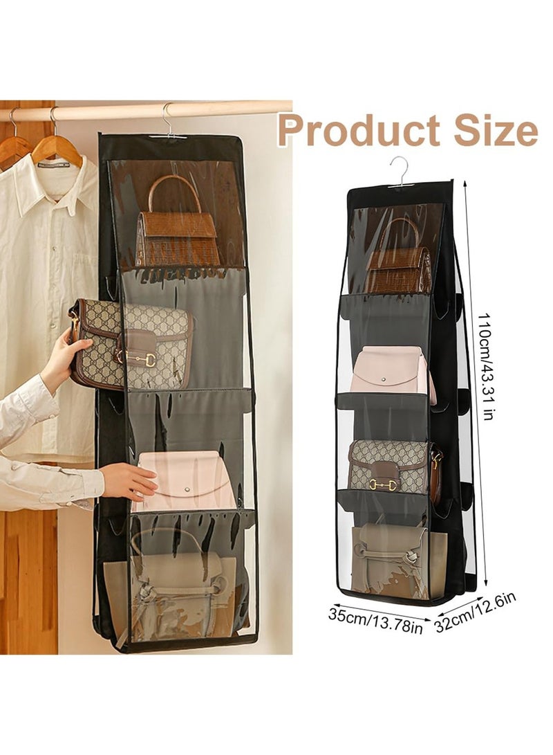 Mmmon Handbag Hanging Purse Storage Organizer, Bags Organizor for Purse 8 Pockets Wardrobe Closet Space Saving Handbag Storage for Family Closet Bedroom (Black)  - Image 2