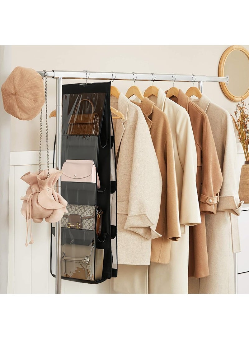 Mmmon Handbag Hanging Purse Storage Organizer, Bags Organizor for Purse 8 Pockets Wardrobe Closet Space Saving Handbag Storage for Family Closet Bedroom (Black)  - Image 3