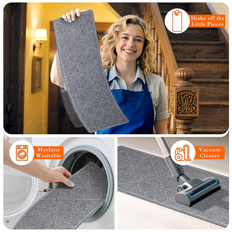 DailyCuddles Stair Treads for Wooden Steps 15 PCS - 8â€™â€™ x 30â€™â€™, Non Slip Stair Runner, Machine Washable Stair Rugs Strips for Kids Pets and Elderly, Indoor Carpet for Stairs (Grey) - Image 5