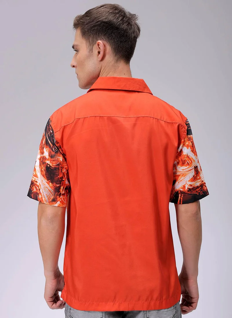 ذا انديان كراج كو Men Oversized Anime Print Half Sleeves Cuban Collar Street Wear Shirt