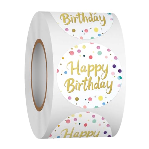 Heyfibro 500 PCS 1.5 Inch Happy Birthday Sticker for Party, Gift Packing, Envelope Sealing, Baby Shower(Text) - Image 1