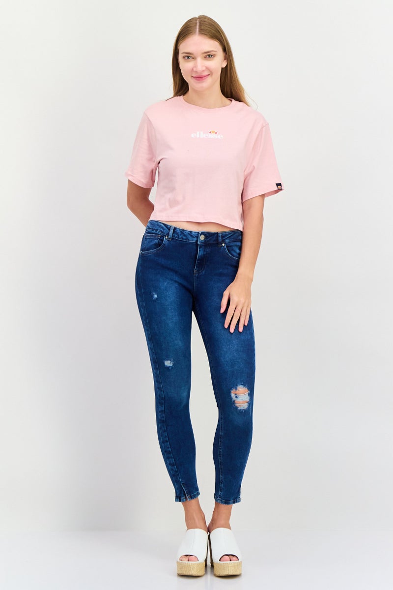 Ellesse Women Round Neck Short Sleeve Brand Logo Top, Pink  - Image 4