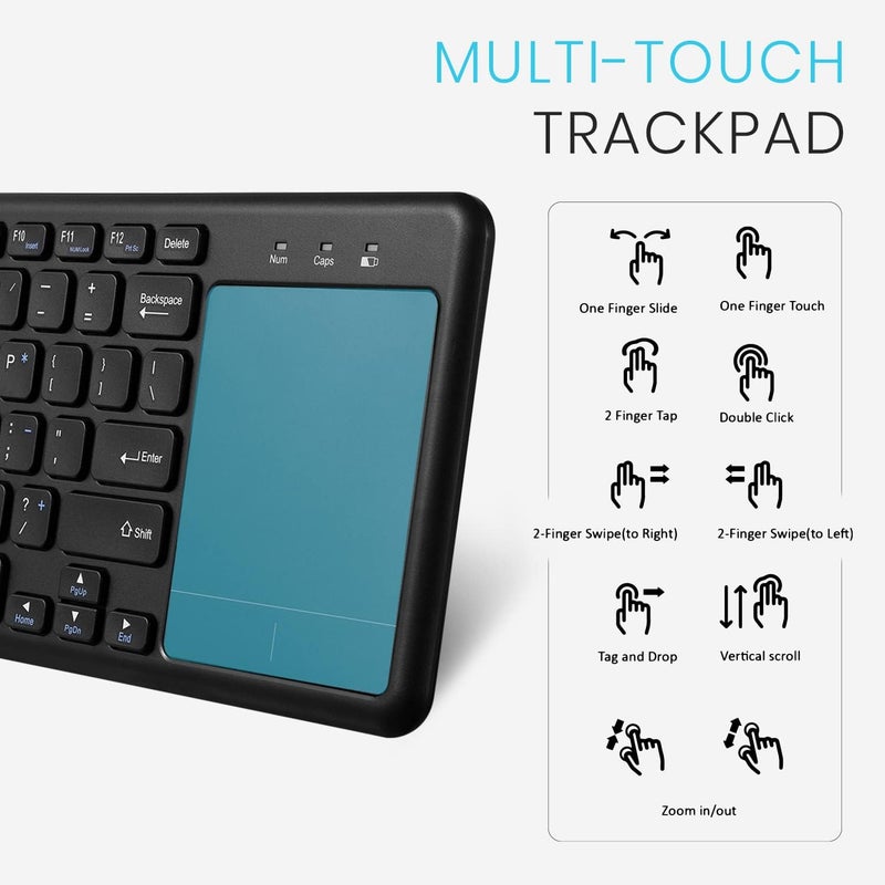 Perixx PERIBOARD-716 Wireless Keyboard with Touchpad, Support Multiple Devices Connection with TV, Tablet and Smartphone, X Type Scissor Keys, Black, US English Layout - Image 3