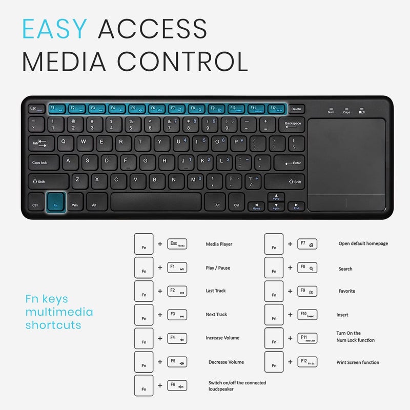 Perixx PERIBOARD-716 Wireless Keyboard with Touchpad, Support Multiple Devices Connection with TV, Tablet and Smartphone, X Type Scissor Keys, Black, US English Layout - Image 5