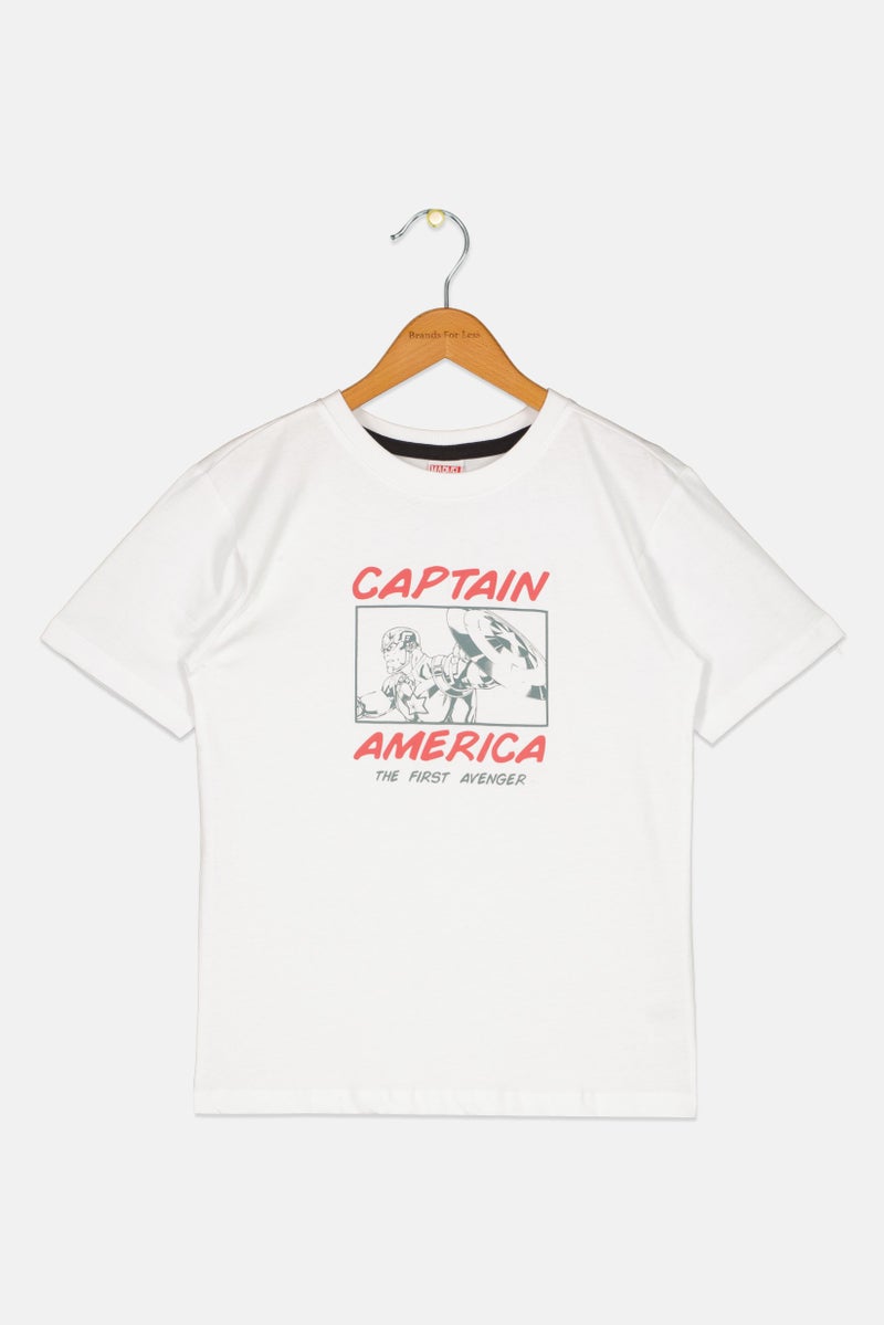 MARVEL تي شيرت أطفال أولاد بطباعة جرافيك مارفل × كابتن أمريكا، أبيض - Image 2