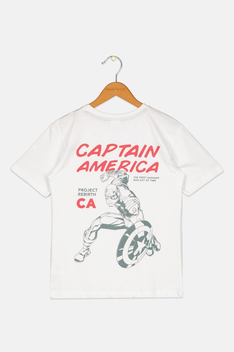 MARVEL تي شيرت أطفال أولاد بطباعة جرافيك مارفل × كابتن أمريكا، أبيض - Image 3