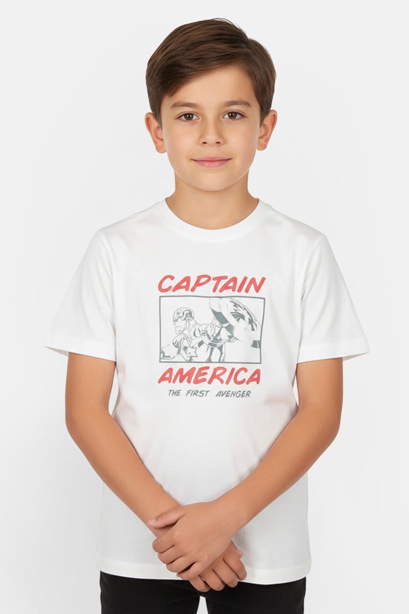 MARVEL تي شيرت أطفال أولاد بطباعة جرافيك مارفل × كابتن أمريكا، أبيض - Image 1