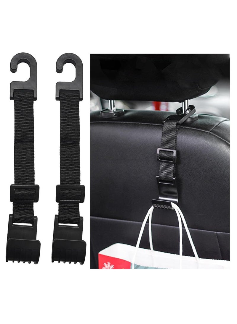 Excefore 2 PCS Car Seat Headrest Hooks, Adjustable Hanging Storage Organizer for Auto Back Seat, Universal Vehicle Interior Purse Bags Hanger Accessories for Umbrella Handbag Coat - Image 1
