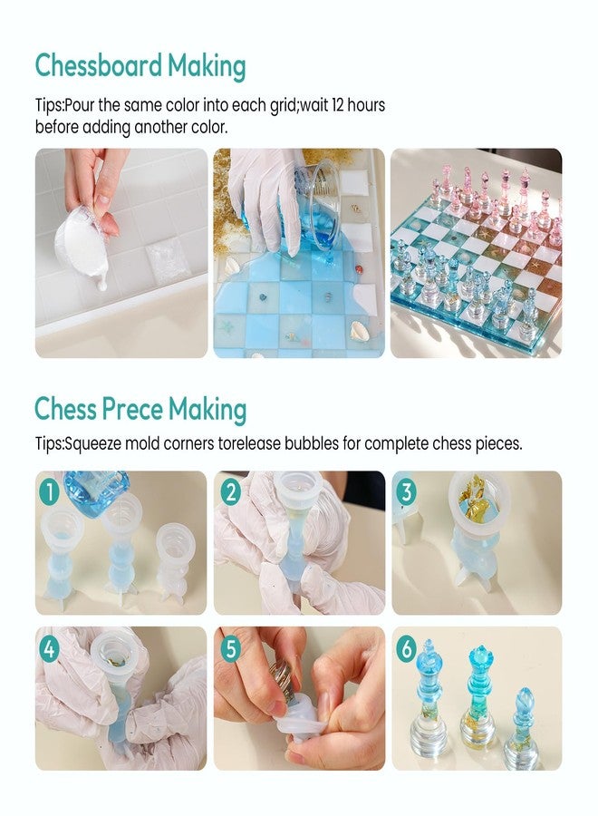 Resiners Chess Mold Set, Resiners Chess Molds for Resin Casting with Full Size 3D Silicone Chess Checkers & Chess Board, Epoxy Silicone Resin Molds for Family Party Board Games - Image 4