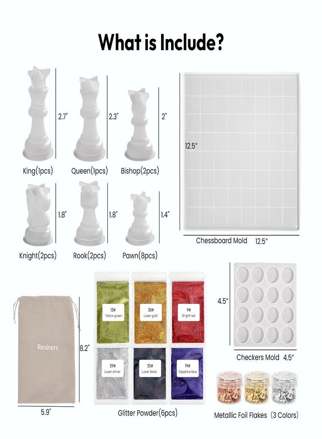 Resiners Chess Mold Set, Resiners Chess Molds for Resin Casting with Full Size 3D Silicone Chess Checkers & Chess Board, Epoxy Silicone Resin Molds for Family Party Board Games - Image 3