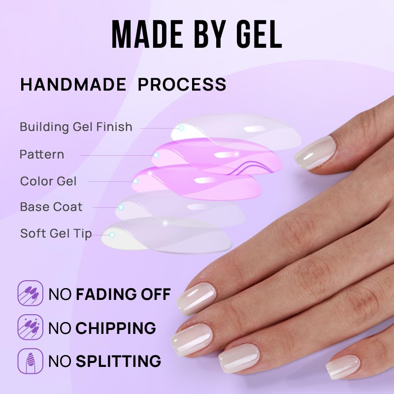 BTArtbox Press On Nails Short - White Soft Gel Press On Nail, Square Chrome Nail Tips Glue On Nails, Reusable Stick On Nails in 15 Sizes - 30 Soft Gel Fake Nails Kit, Vanilla Glazed - Image 4