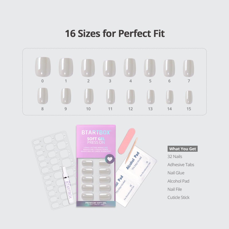 BTArtbox Press On Nails Short - White Soft Gel Press On Nail, Square Chrome Nail Tips Glue On Nails, Reusable Stick On Nails in 15 Sizes - 30 Soft Gel Fake Nails Kit, Vanilla Glazed - Image 5