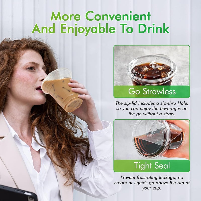 Lilymicky [100 PACK] 12 oz Clear Plastic Cups With Strawless Sip Lids, Disposable Plastic Cups With Sip Through Lids for Ice Coffee, Smoothie, Slurpee, or Any Cold Drinks - Image 5