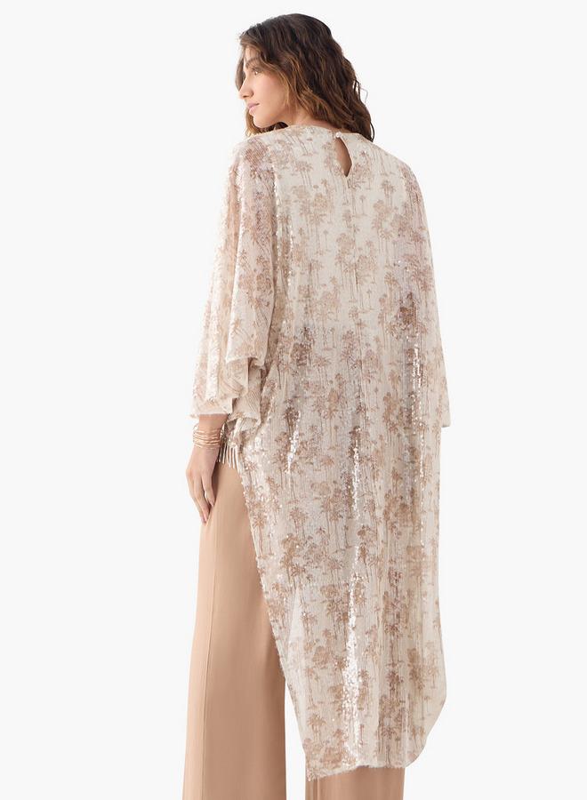 ايكونيك بلوزة أيقونية بطبعة شاملة وأكمام واسعة غير متماثلة - Image 3