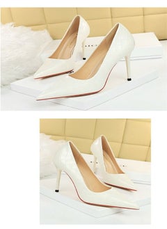 BIGTREE Lacquer Leather Woven High Heels 9.5CM White  - Image 2
