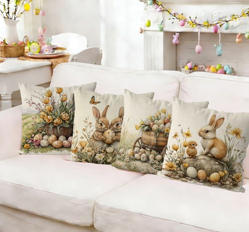 GAGEC Easter Pillow Covers 18X18 Inch Set of 4 Easter Decorations Bunny Pillowcases Floral Decor for Holiday Spring Farmhouse Couch Sofa Cushion Cases - Image 3