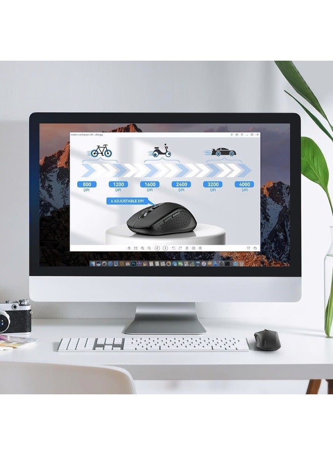 Bluetooth Wireless Mouse 4000DPI for Laptop/PC/Mac – Dual Mode (BT 5.0 & 2.4GHz USB Receiver), Portable Silent Mice, Plug & Play – Black  - Image 3
