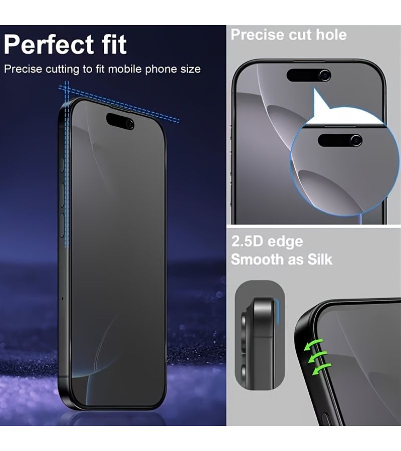 واقي شاشة سيراميك غير لامع للخصوصية - قطعتان لهاتف iPhone 15 Pro Max، سهل التركيب، بلوري غير لامع مضاد للتجسس - Image 5