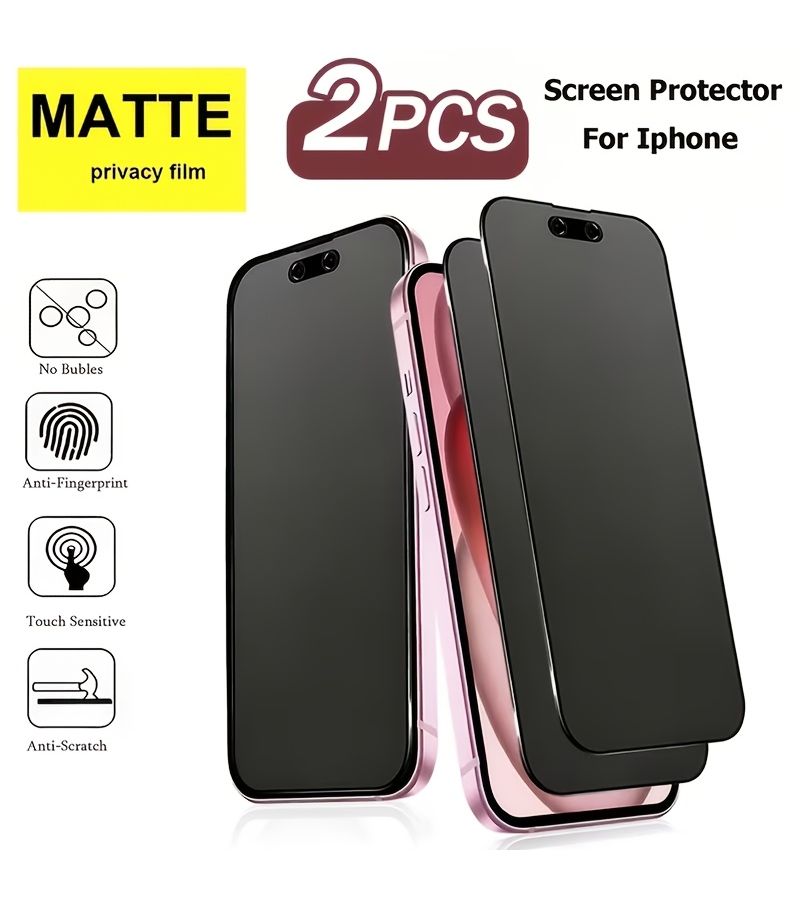 واقي شاشة سيراميك غير لامع للخصوصية - قطعتان لهاتف iPhone 15 Pro Max، سهل التركيب، بلوري غير لامع مضاد للتجسس - Image 2
