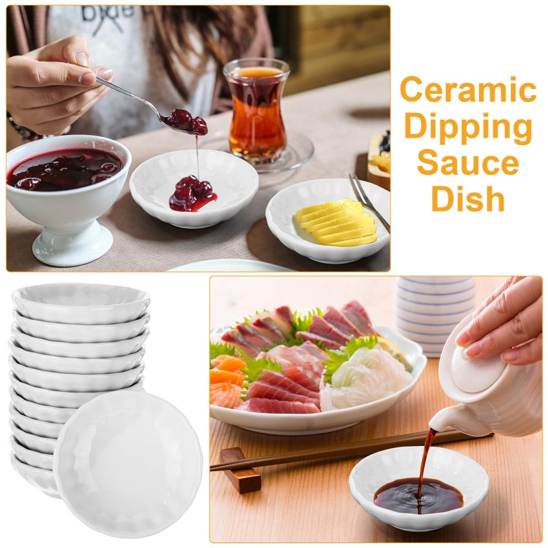 Mimorou 50 Pcs Soy Sauce Dish White Dipping Bowls Bulk, 1.2 oz Asian Small Sauce Bowls for Sushi, Ketchup, Vinegar, Olive Oil, Soy, Spices, BBQ Chip and Dip Serving Bowl Set Gift (Flower) - Image 3