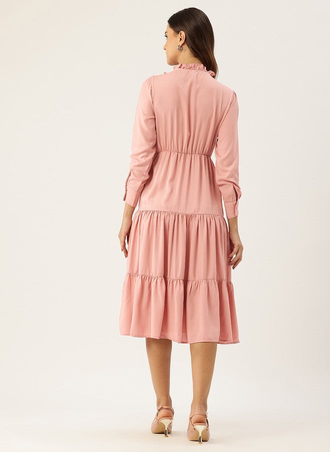 Rue Collection فستان ميدي وردي مزين بالأهداب للنساء - Image 4