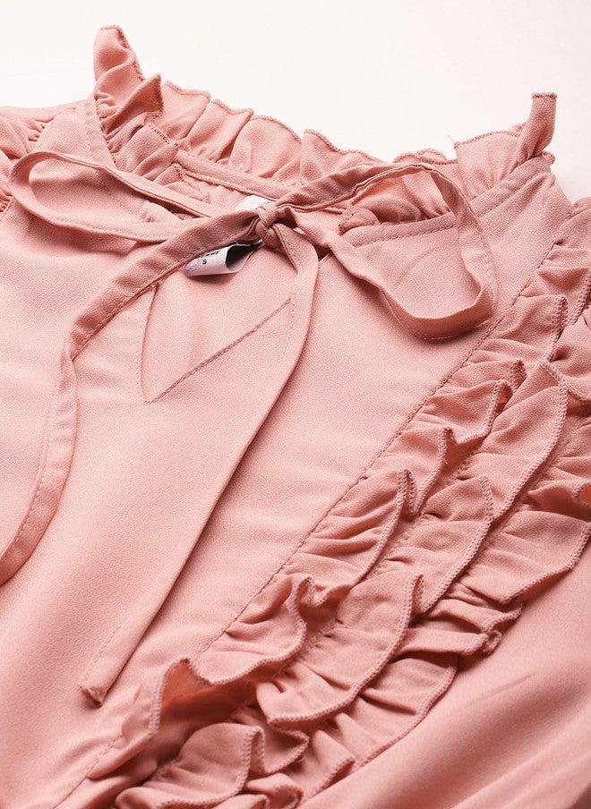 Rue Collection فستان ميدي وردي مزين بالأهداب للنساء - Image 2