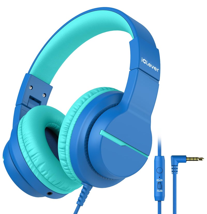 iClever HS19 Kids Headphones with Microphone for School, Volume Limiter 74/85dBA, Over-Ear Girls Boys Headphones for Kids with Shareport, Foldable for iPad/Travel (Navy Blue) - Image 1