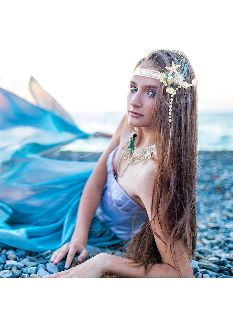 SYOSI Mermaid Costume Accessories Set, Includes 2 Sea Star Starfish Hair Bands and Starfish Necklace, Ideal for Cosplay and Party Supplies  - Image 5