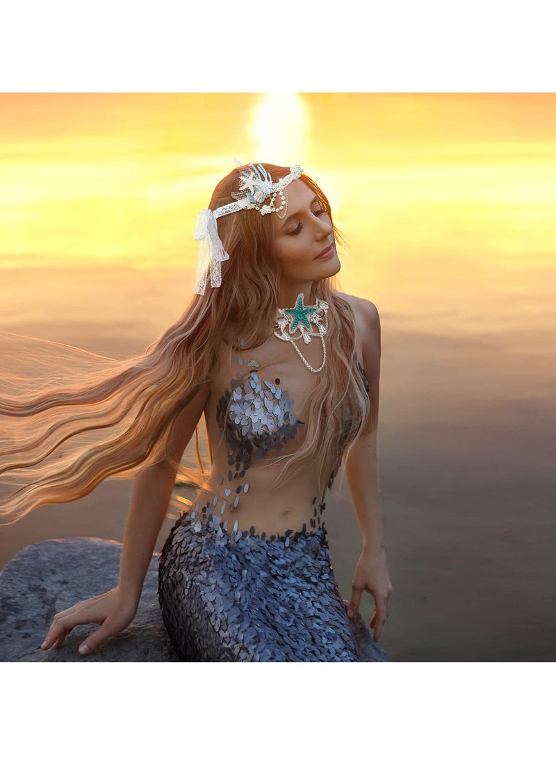 SYOSI Mermaid Costume Accessories Set, Includes 2 Sea Star Starfish Hair Bands and Starfish Necklace, Ideal for Cosplay and Party Supplies  - Image 3