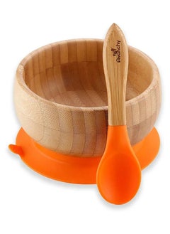 Avanchy Bamboo Suction Classic Bowl + Spoon Orange Color For Baby  - Image 1