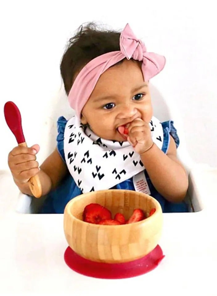 Avanchy Bamboo Suction Classic Bowl + Spoon Orange Color For Baby - Image 2