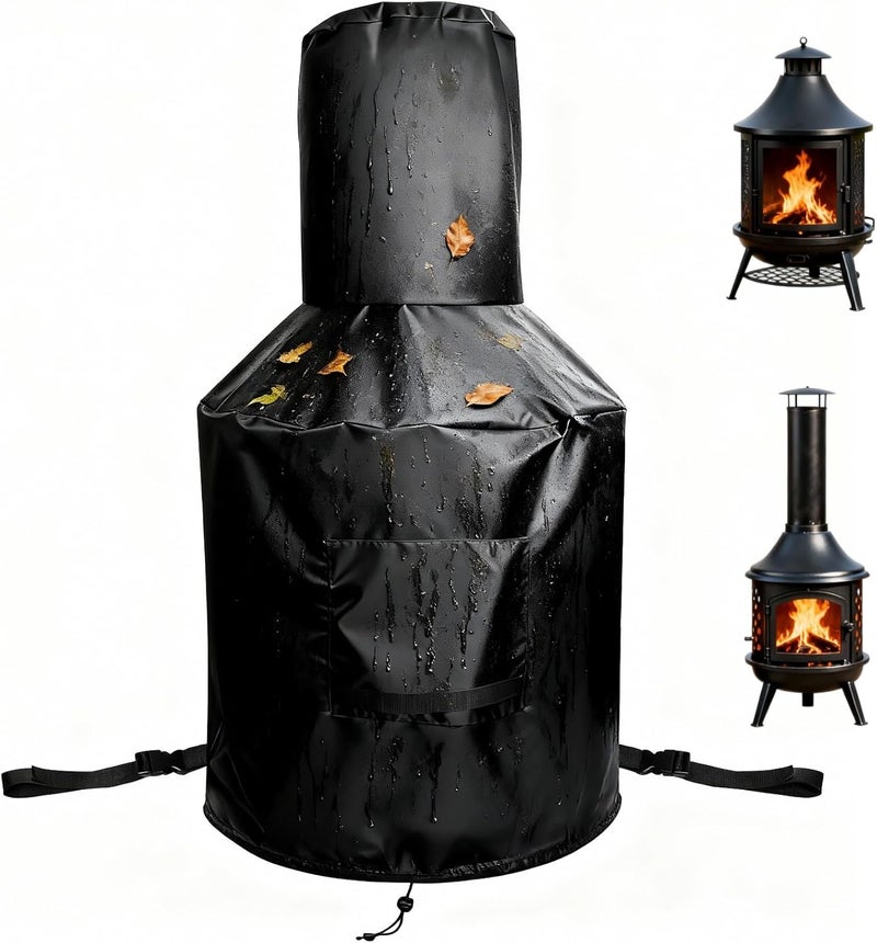 Gulf standard sizing alternatives BOSREROY Outdoor Fireplace Cover, Waterproof 25 X 48 in Chiminea Cover, Heavy Duty Fire Pit Cover, Includes Drawstring & Buckle Gulf climate tested upgraded quality - Image 1