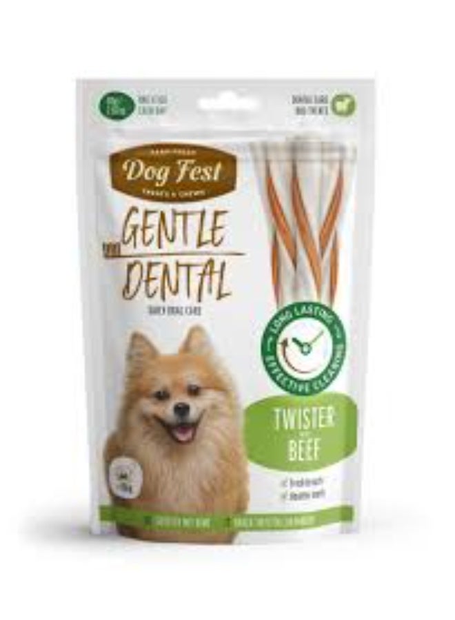 Dog Fest Dental Treats for Adult Dogs Twister with Beef 80g  Long-Lasting Dental Chews to Remove Plaque & Tartar From Varmacy - Image 1