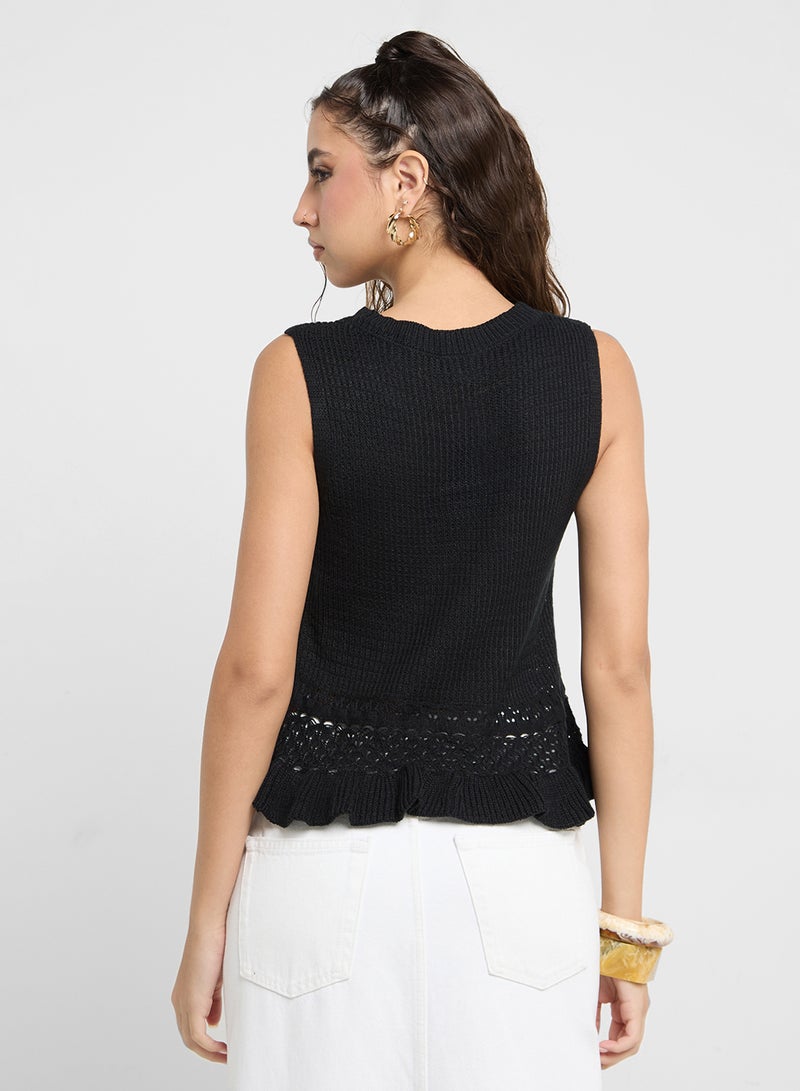 Ginger Sleveless Knit Sweater With Frill Hem  - Image 2